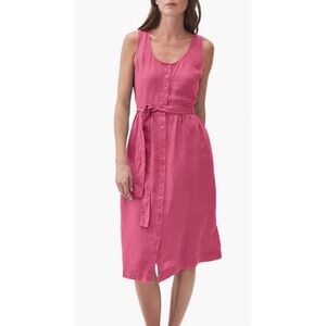 Michael Stars Lulu Magenta Linen Button Front Belted Midi Dress Womens‎ M